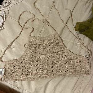 Tan crochet halter top